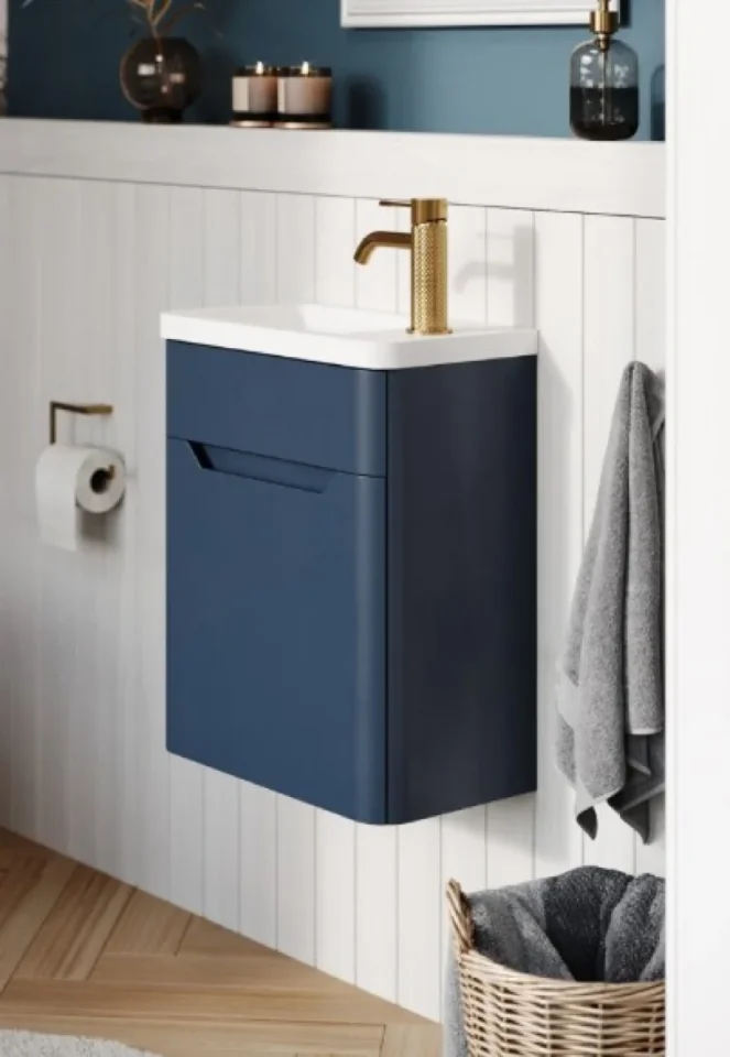 Cubico Eclipse 450mm Royal Blue Wall Hung Cloakroom Vanity Unit And Resin Basin - Image 1