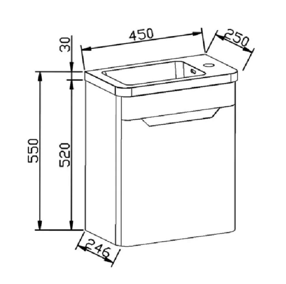 Cubico Eclipse 450mm Royal Blue Wall Hung Cloakroom Vanity Unit And Resin Basin - Image 4