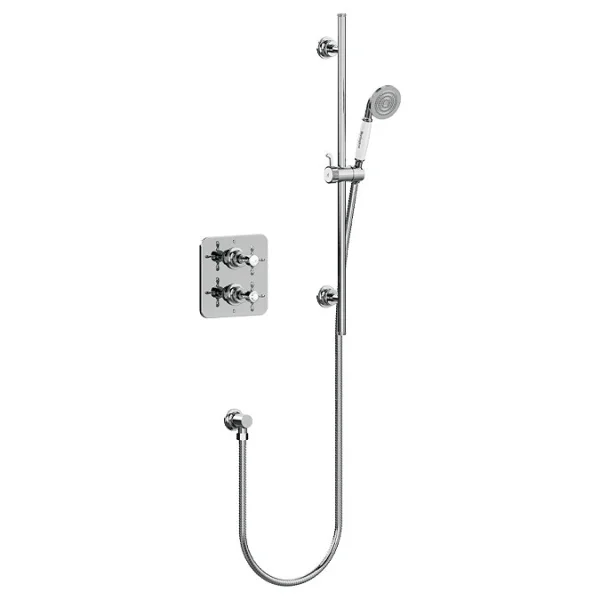 Burlington Guild Square Thermostatic Single Outlet Concealed Shower Valve With Rail, Hose, Handset And Outlet Elbow Chrome