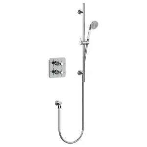 Burlington Guild Square Thermostatic Single Outlet Concealed Shower Valve With Rail, Hose, Handset And Outlet Elbow Chrome