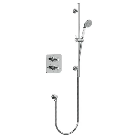 Burlington Guild Square Thermostatic Single Outlet Concealed Shower Valve With Rail, Hose, Handset And Outlet Elbow Chrome detail view - Image 1