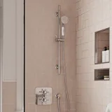 Burlington Guild Square Thermostatic Single Outlet Concealed Shower Valve With Rail, Hose, Handset And Outlet Elbow Chrome detail view - Image 2