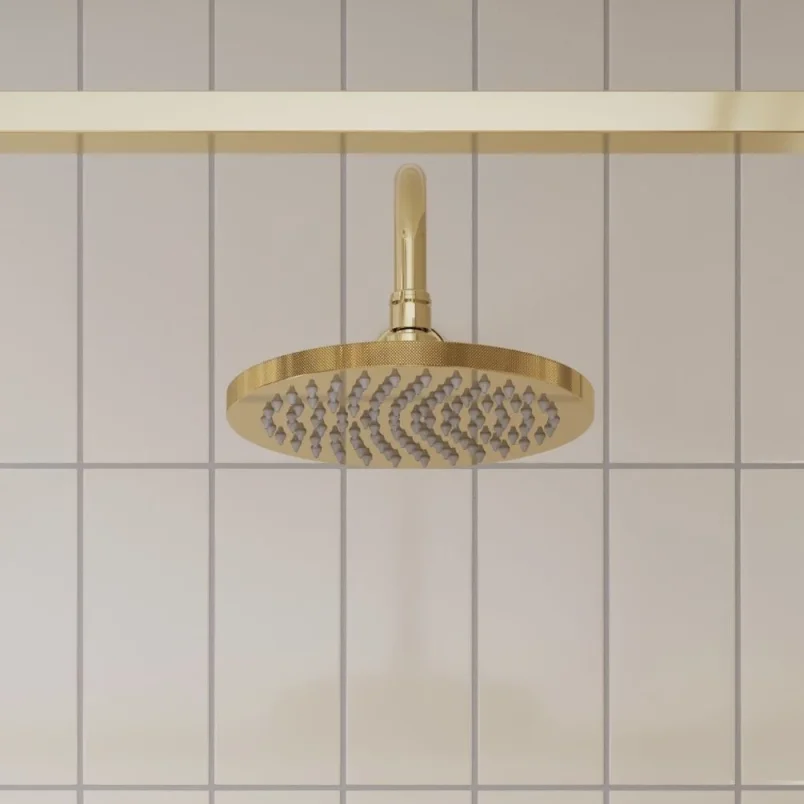 Burlington Guild Square Thermostatic Single Outlet Concealed Shower Valve With Fixed Shower Arm And Head Gold detail view - Image 2