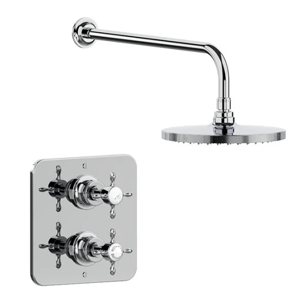 Burlington Guild Square Thermostatic Single Outlet Concealed Shower Valve With Fixed Shower Arm And Head Chrome