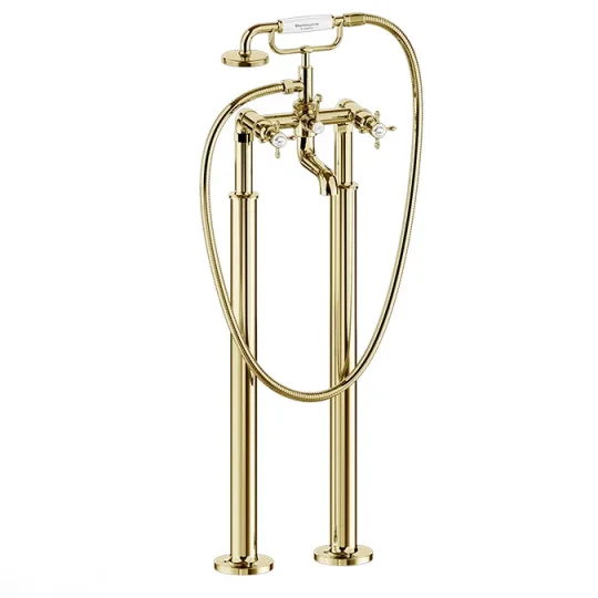 Burlington Guild Bath Shower Mixer Floor Mounted Gold detail view - Image 1