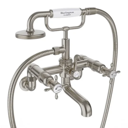 Burlington Guild Bath Shower Mixer Wall Mounted Brushed Nickel detail view - Image 1