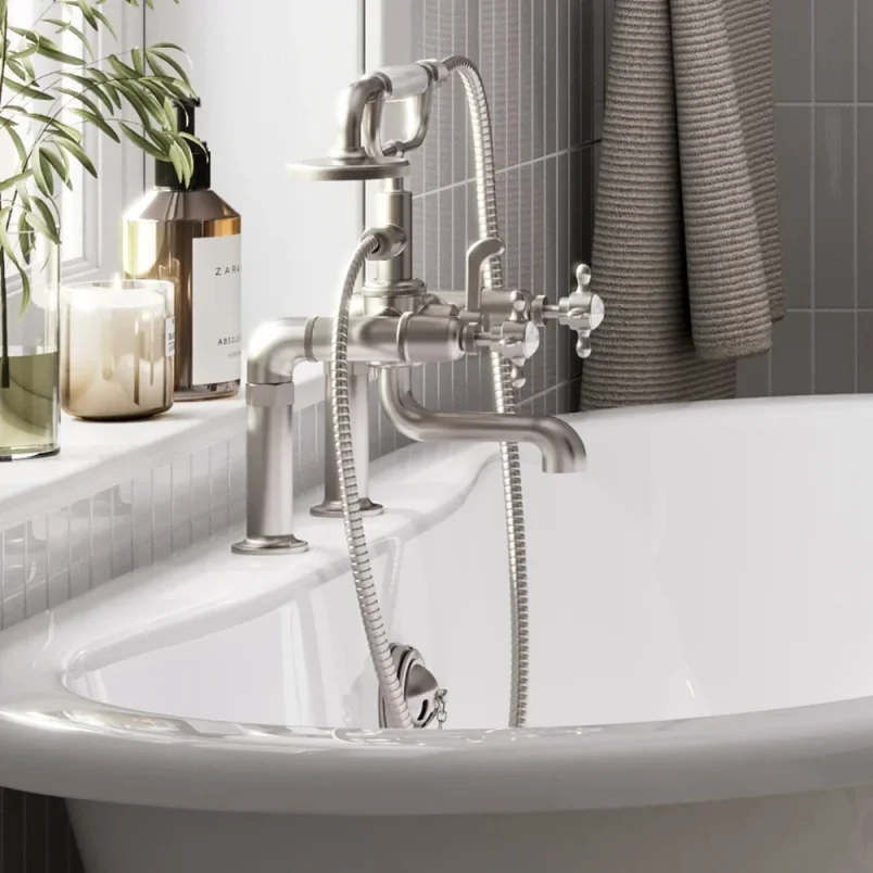 Burlington Guild Bath Shower Mixer Deck Mounted Brushed Nickel detail view - Image 2