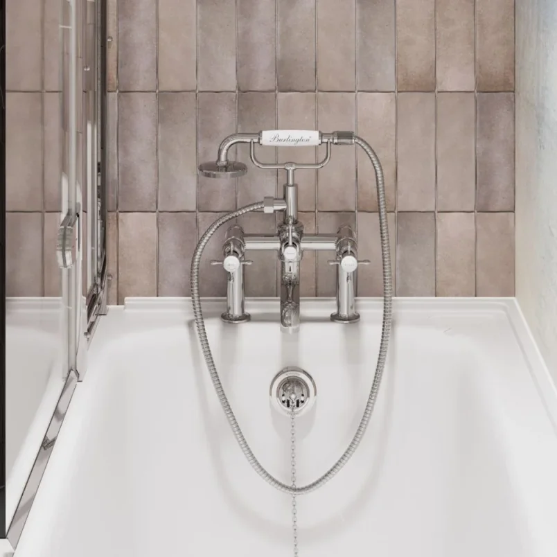 Burlington Guild Bath Shower Mixer Deck Mounted Chrome detail view - Image 2
