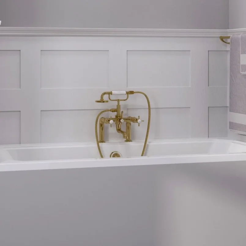 Burlington Guild Bath Shower Mixer Deck Mounted Gold detail view - Image 2