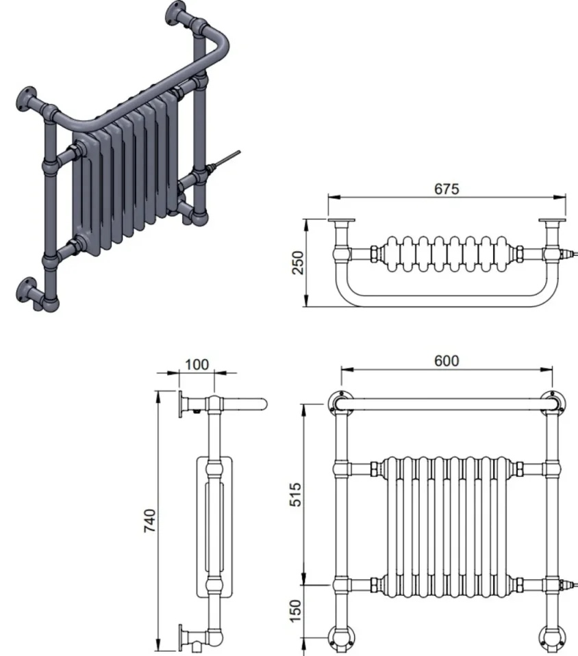 Vogue Regency MS - WM Towel Radiator Heating Only - Chrome 740X675 - Image 2