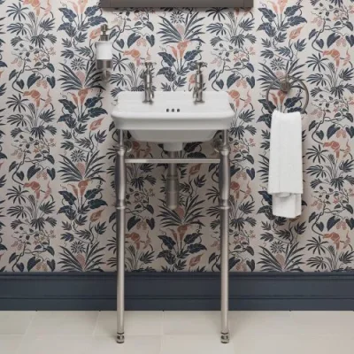 Burlington Guild Basin Stand 620mm Brushed Nickel detail view - Image 2