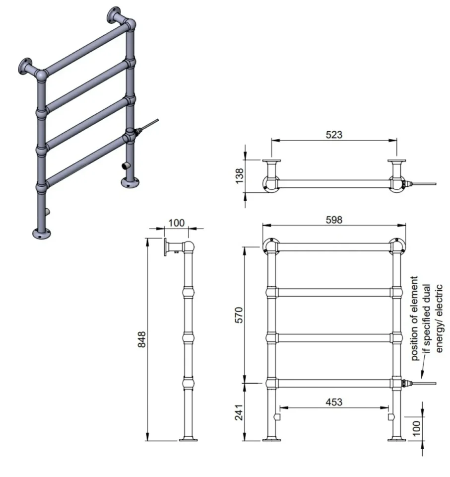 Vogue Ballerina FW - MS Towel Radiator Dual Energy - Chrome 848X598 - Image 3