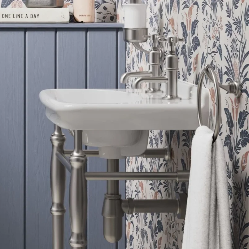 Burlington Guild Basin Pillar Tap Brushed Nickel detail view - Image 2