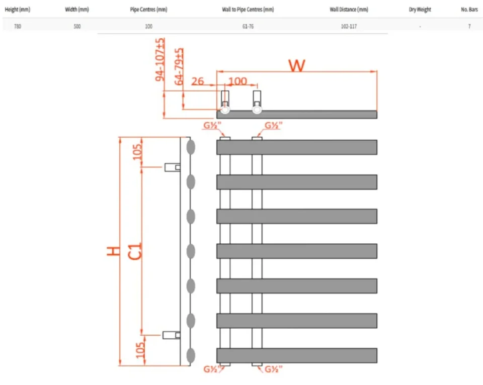 Reina Grace Designer Radiator - 780 X 500 Chrome - Image 2