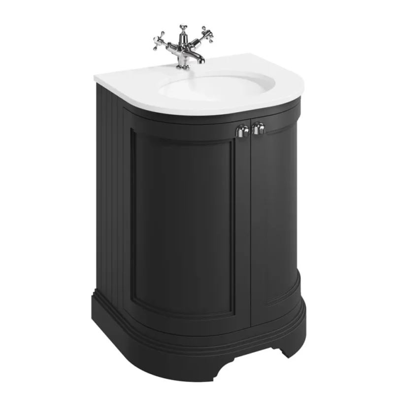 Burlington Freestanding Curved Basin Unit 650 With Doors Matt Black detail view - Image 1