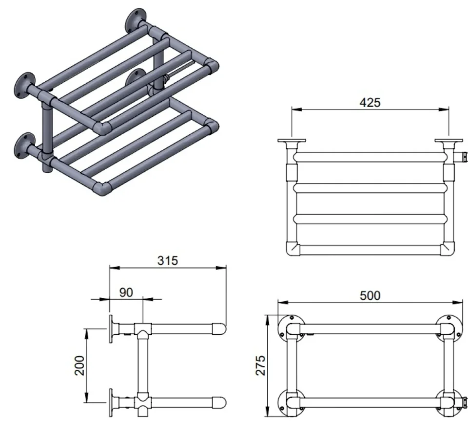 Vogue Binary Br Towel Radiator Heating Only - Chrome 275X500 - Image 2