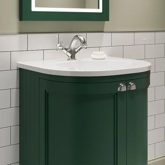 Burlington Curved Basin Unit 650 Doors Matt Green detail view - Image 3