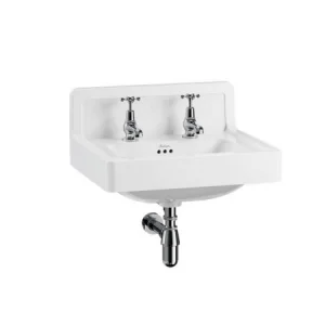 Burlington Contemporary Basin 560mm With Upstand - 2 Tap Hole - White