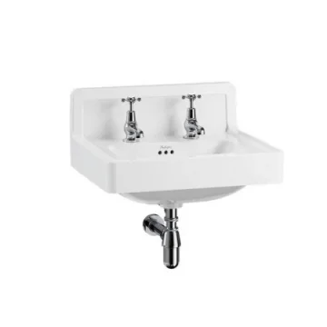 Burlington Contemporary Basin 560mm With Upstand - 2 Tap Hole - White