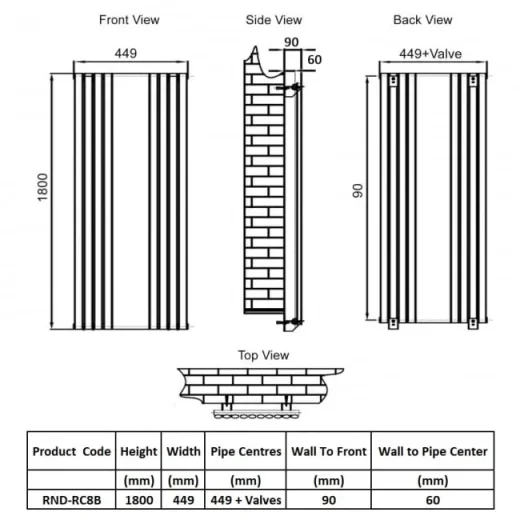 Reina Reflect 1800 X 449 White Designer Radiator detail view - Image 2
