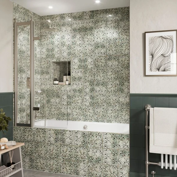 Burlington Classique Hinged Inline Bath Screen 850 Brushed Nickel