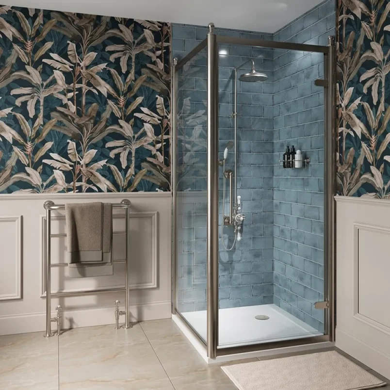 Burlington Classique Hinged Door 900 Brushed Nickel detail view - Image 1