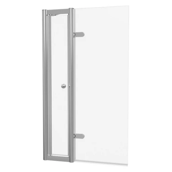 Burlington Classique Hinged Bath Screen With Access Door 850 And Victorian 1850 Handle Brushed Nickel