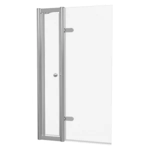 Burlington Classique Hinged Bath Screen With Access Door 850 And Victorian 1850 Handle Brushed Nickel