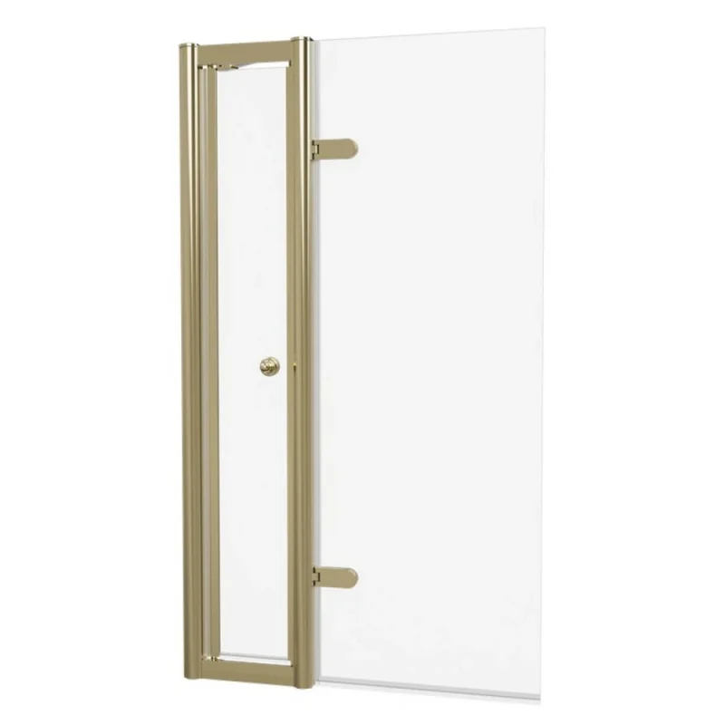 Burlington Classique Hinged Bath Screen With Access Door 850 And Victorian 1850 Handle Gold detail view - Image 1