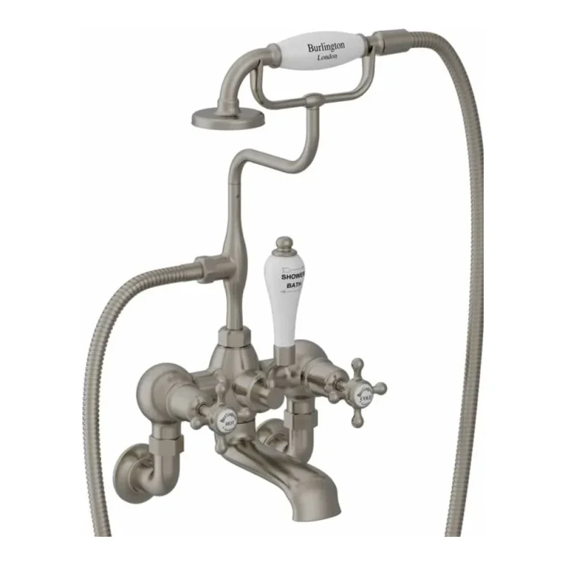 Burlington Claremont Wall Mounted Bath Shower Mixer Brushed Nickel detail view - Image 1