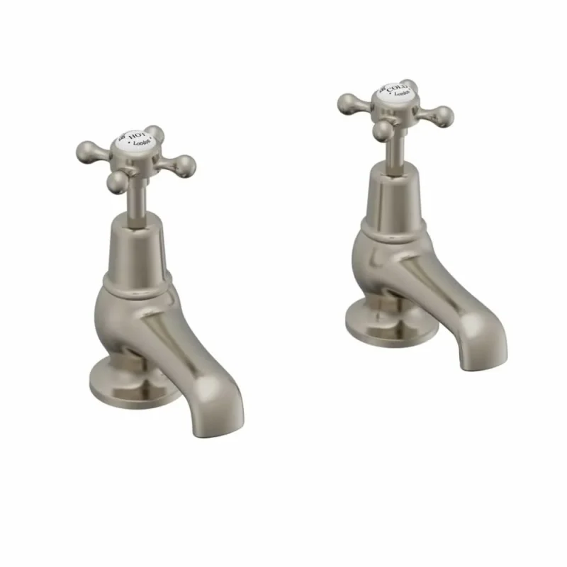 Burlington Claremont 3" Basin Taps Brushed Nickel detail view - Image 1