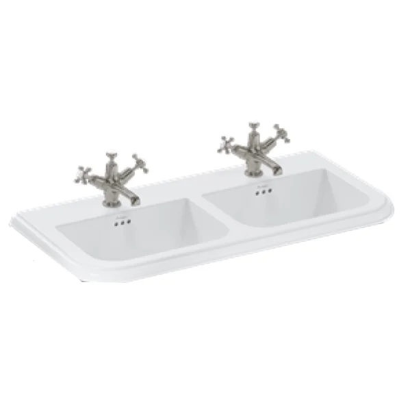 Burlington Chalfont Ceramic Double Basin 1000mm 1 Tap Hole