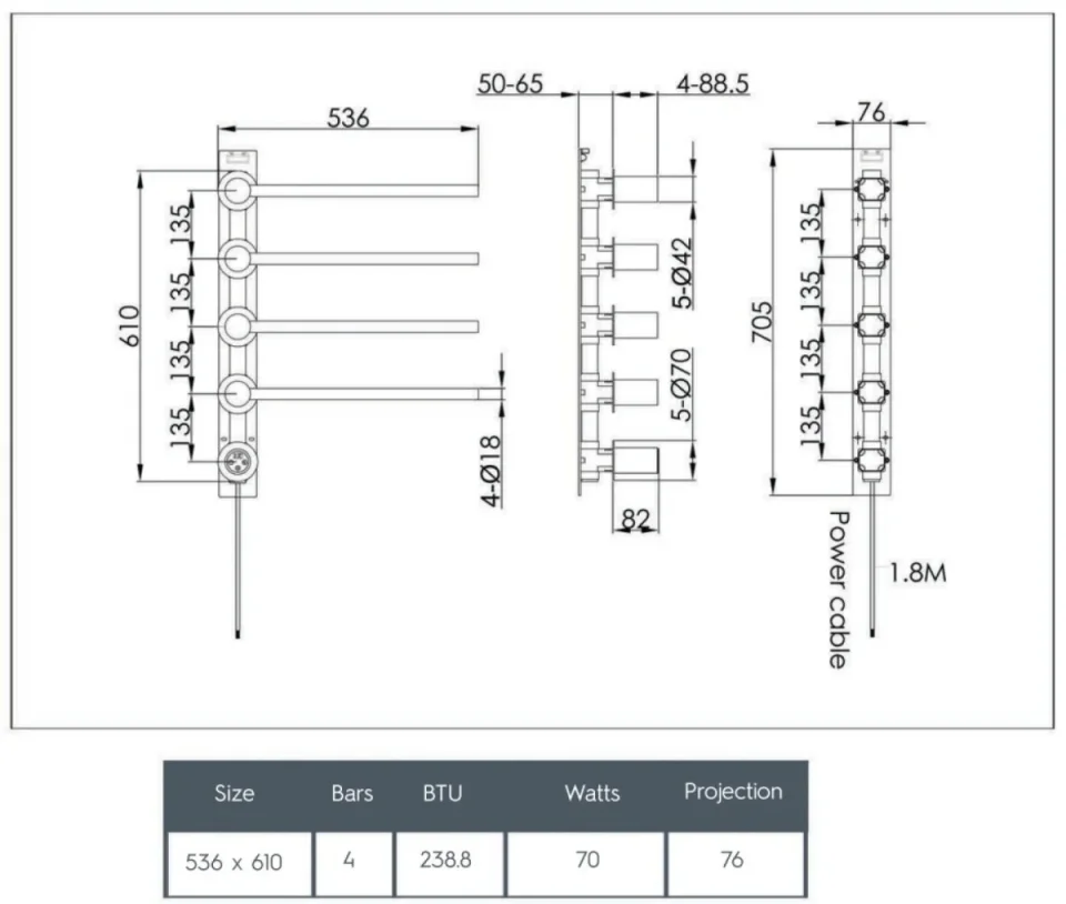 Just Taps Onyx Electric Towel Radiator 520 Chrome - Image 2