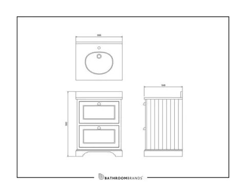 Burlington 600 Freestanding Basin unit with drawers detail view - Image 2