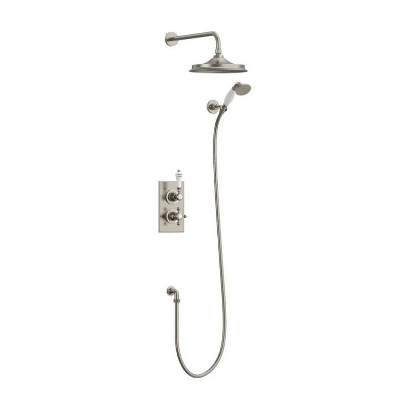 Burlington 2 Outlet Diverter Shower Valve & Arm Brushed Nickel detail view - Image 1
