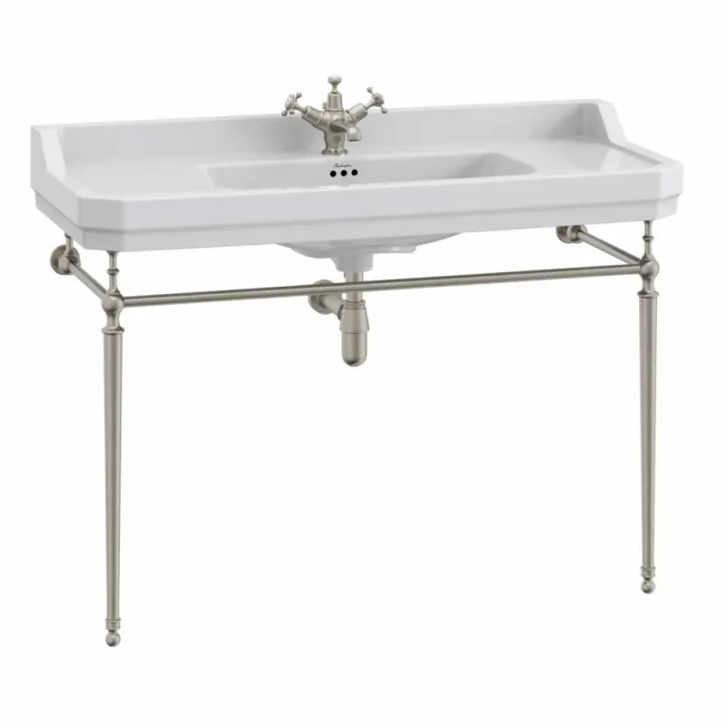 Burlington 1200mm Basin Wash Stand Brushed Nickel detail view - Image 1