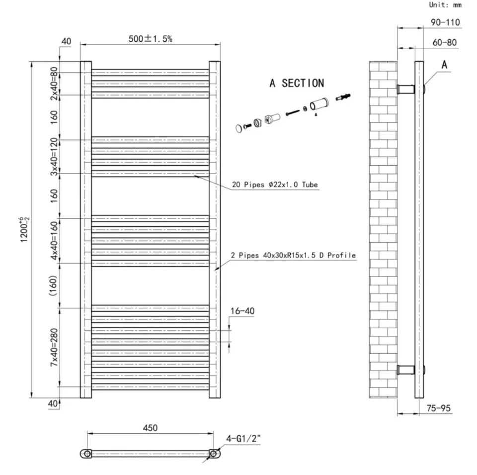 Eastbrook Wendover Straight Multirail 1200 X 500 Gloss White - Image 3