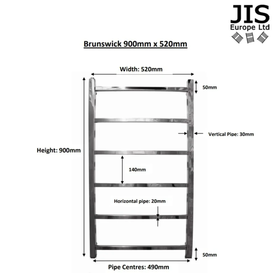 Jis Brunswick 900/520 900 X 520mm Radiator For Central Heating Satin Stainless Steel - Image 3