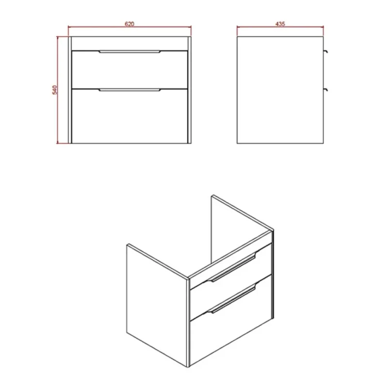 Britton Shoreditch Double Drawer Unit 650mm Matt Grey detail view - Image 2