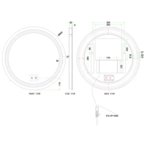 Britton Shoreditch Circular Mirror 600 Led detail view - Image 2
