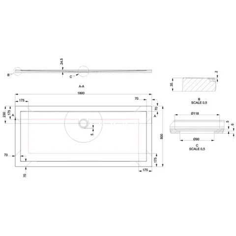 Britton Rectangular Shower Tray 800 X 1800mm Anti Slip detail view - Image 2