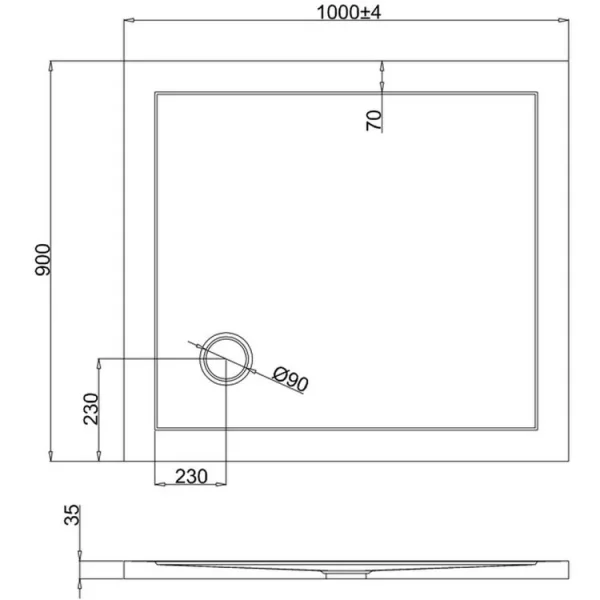 Britton Rectangular Shower Tray 900 X 1000mm detail view - Image 2