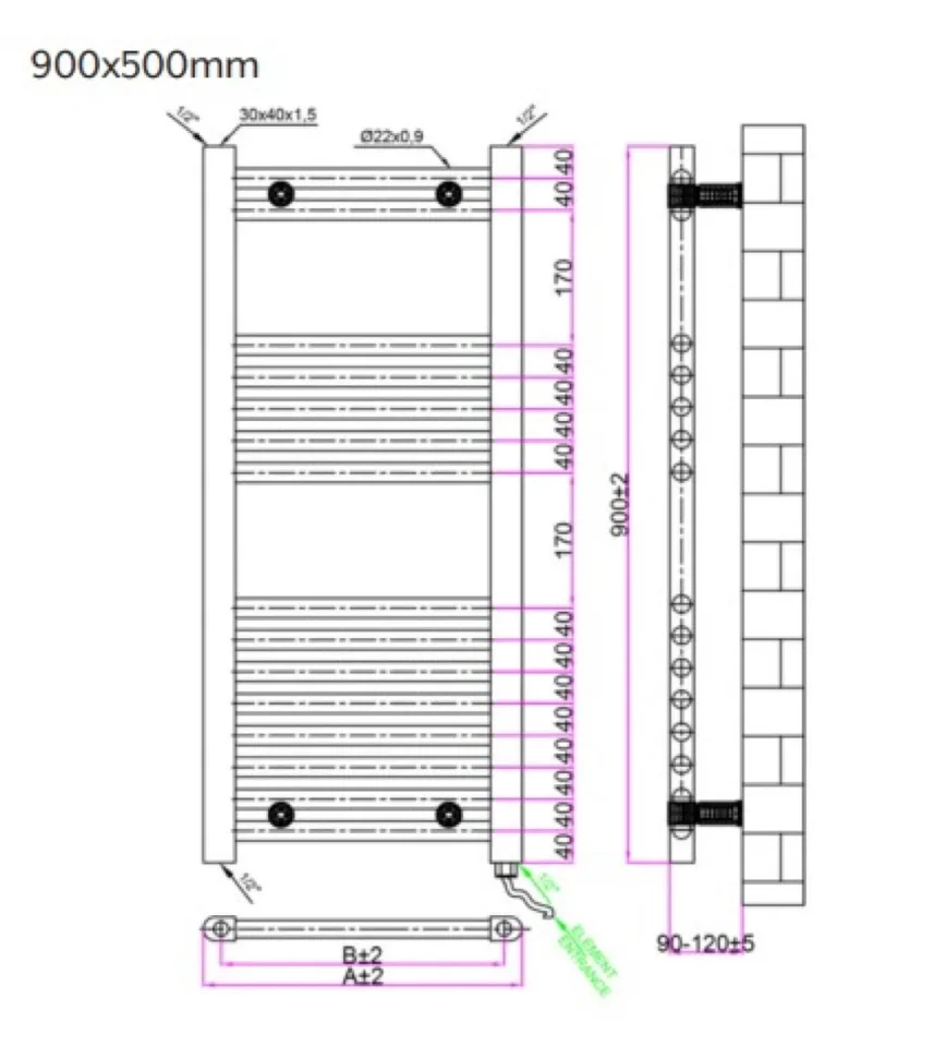 Towelrads Mccarthy 43 Degree Regulated 900x500 Chrome - Image 2