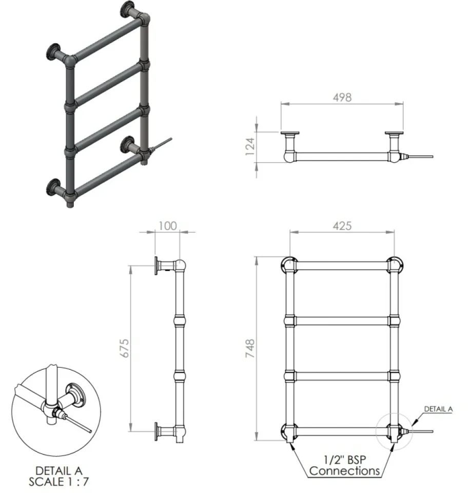 Vogue Ballerina WM - BR Towel Radiator Electric Only - Chrome 748X498 - Image 2
