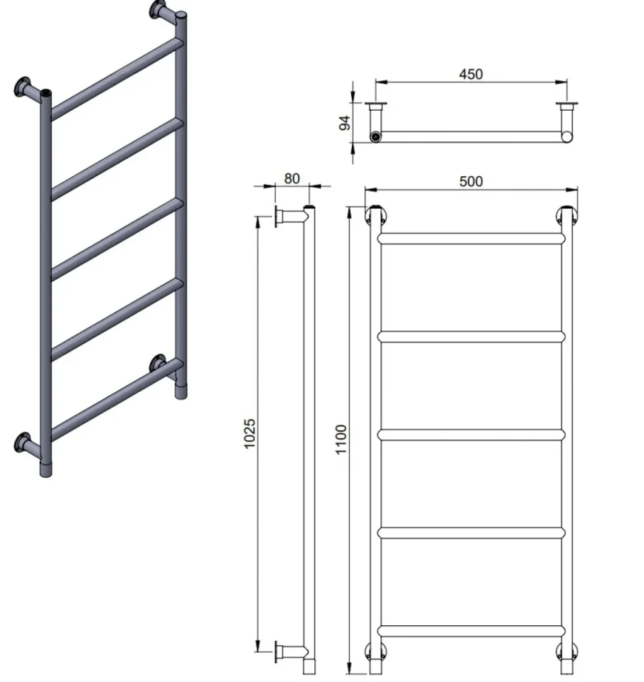 Vogue Vivid Integral Valve Towel Radiator Heating Only - Chrome 1100X500 - Image 3