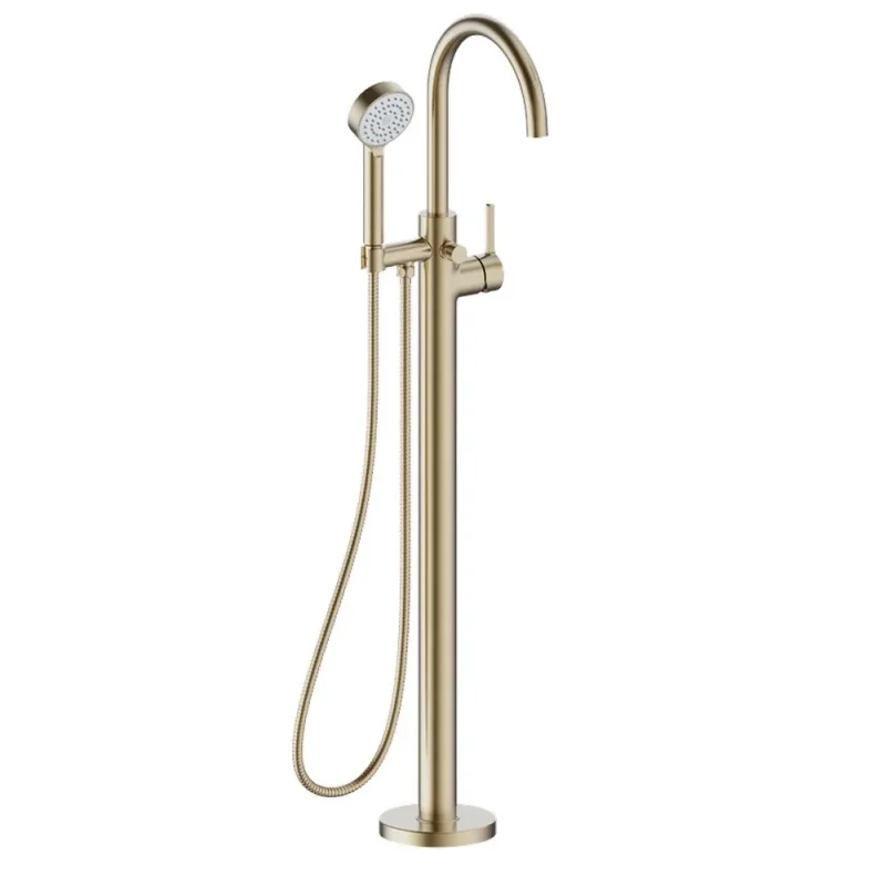 Britton Hoxton 2.0 Floor Standing Mono Bath Shower Mixer Brushed Brass detail view - Image 1