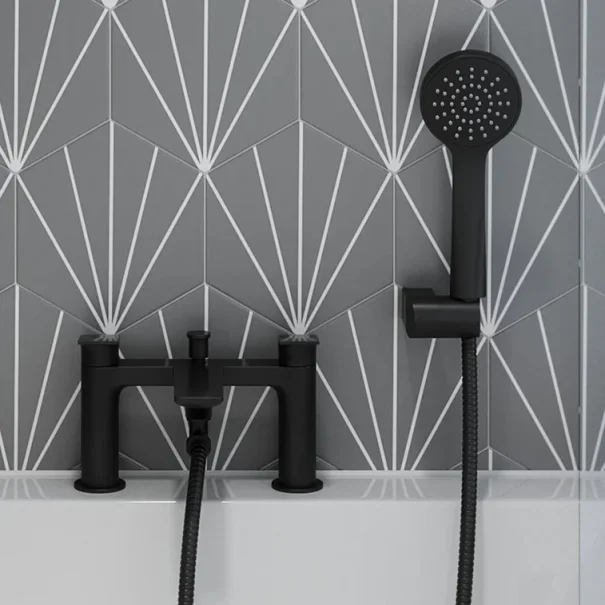 Britton Greenwich 2 Tap Hole Bath Shower Mixer Matt Black detail view - Image 2