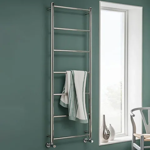 Vogue Galaxy Towel Radiator Heating Only - Polished Stainless Steel 1200X500 detail view - Image 1