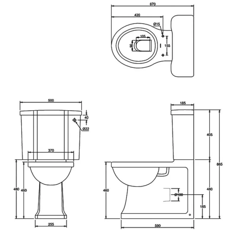 Britton Arcade Close Coupled Cistern (including Lever) detail view - Image 2