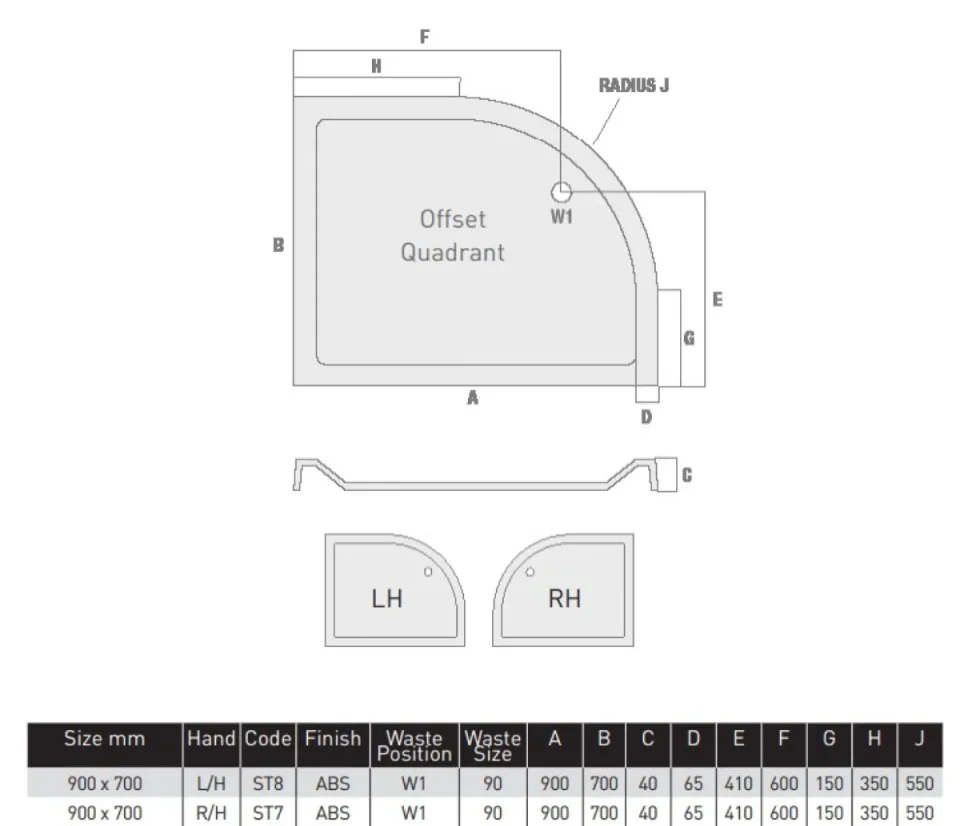 Eastbrook Volente 900 X 700 Lh O/set Quad Abs Stone Resin Tr White - Image 2